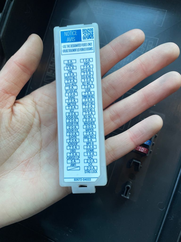 2019 Toyota Tacoma Cigarette lighter fuse
